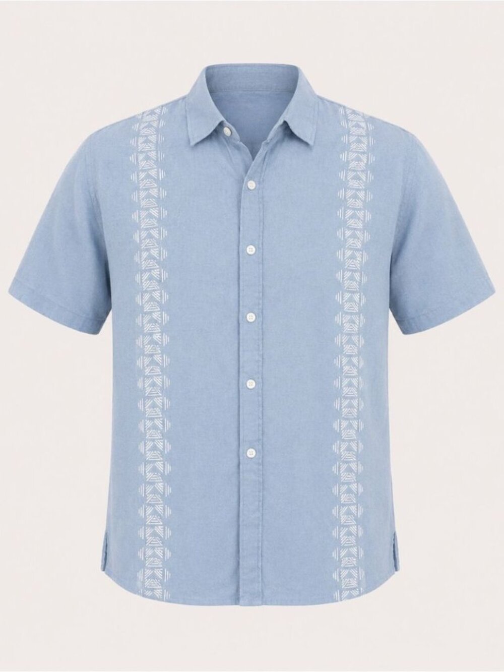 Amiani Linen Camp Shirt Blue Medium Resort Cuban Guayabera Vacation